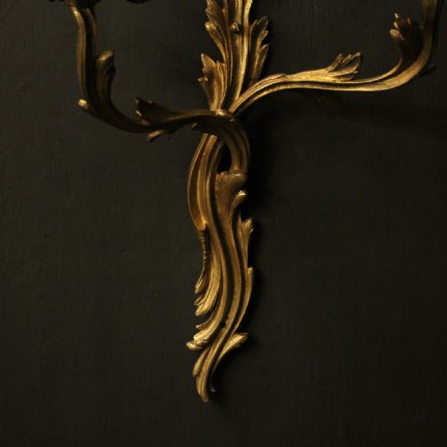 FRENCH PAIR OF GILDED BRONZE ANTIQUE WALL SCONCES - ADDITIONAL PHOTO 5