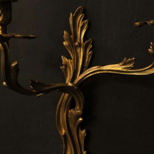 FRENCH PAIR OF GILDED BRONZE ANTIQUE WALL SCONCES - ADDITIONAL PHOTO 8