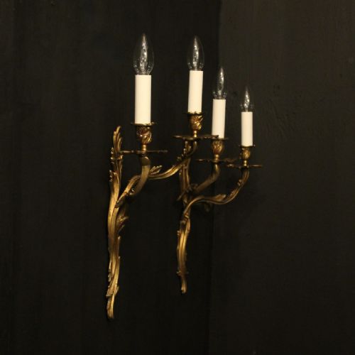 FRENCH PAIR OF GILDED BRONZE ANTIQUE WALL SCONCES - ADDITIONAL PHOTO 9