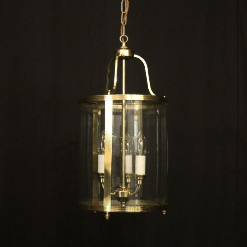 english convex brass triple light hall lantern - CATEGORY: ANTIQUE LIGHTING - DATED 1930