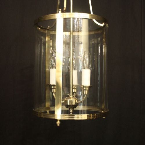 ENGLISH CONVEX BRASS TRIPLE LIGHT HALL LANTERN - ADDITIONAL PHOTO 1
