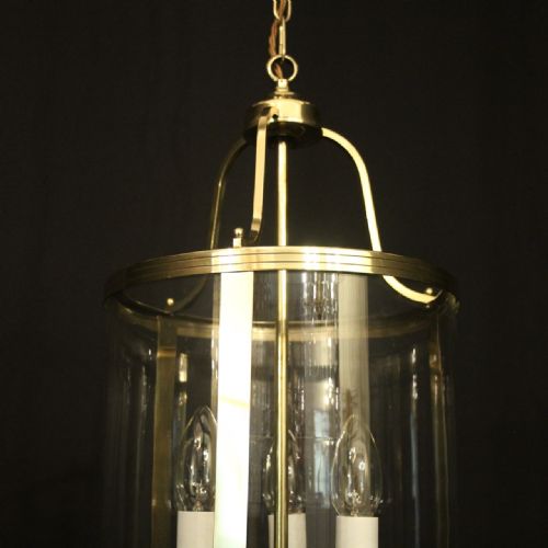 ENGLISH CONVEX BRASS TRIPLE LIGHT HALL LANTERN - ADDITIONAL PHOTO 2