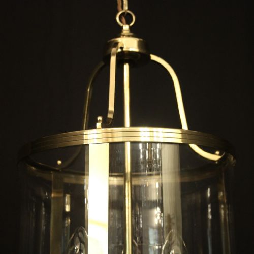 ENGLISH CONVEX BRASS TRIPLE LIGHT HALL LANTERN - ADDITIONAL PHOTO 3