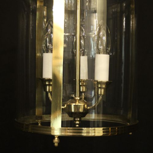 ENGLISH CONVEX BRASS TRIPLE LIGHT HALL LANTERN - ADDITIONAL PHOTO 4
