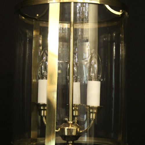 ENGLISH CONVEX BRASS TRIPLE LIGHT HALL LANTERN - ADDITIONAL PHOTO 5