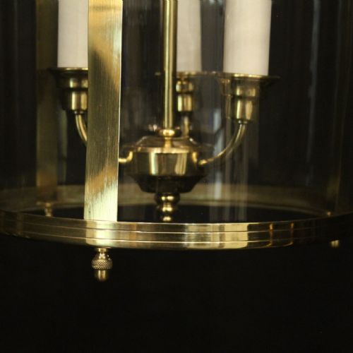 ENGLISH CONVEX BRASS TRIPLE LIGHT HALL LANTERN - ADDITIONAL PHOTO 8