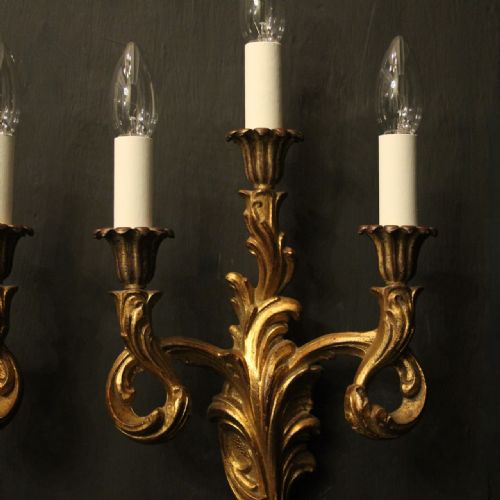 FRENCH PAIR OF TRIPLE ARM GILTWOOD WALL LIGHTS - ADDITIONAL PHOTO 2