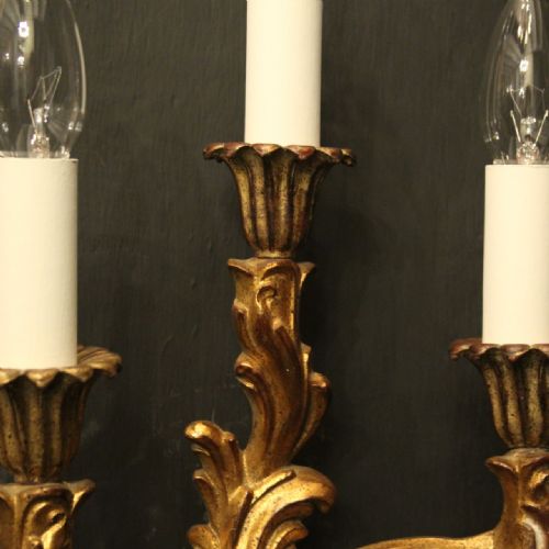 FRENCH PAIR OF TRIPLE ARM GILTWOOD WALL LIGHTS - ADDITIONAL PHOTO 3