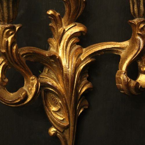 FRENCH PAIR OF TRIPLE ARM GILTWOOD WALL LIGHTS - ADDITIONAL PHOTO 7