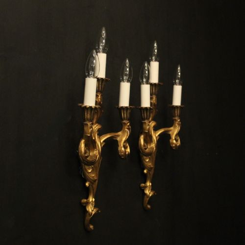 FRENCH PAIR OF TRIPLE ARM GILTWOOD WALL LIGHTS - ADDITIONAL PHOTO 9