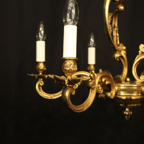 FRENCH GILDED BRONZE 6 LIGHT ANTIQUE CHANDELIER - ADDITIONAL PHOTO 1