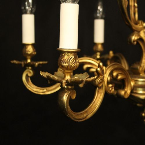 FRENCH GILDED BRONZE 6 LIGHT ANTIQUE CHANDELIER - ADDITIONAL PHOTO 2