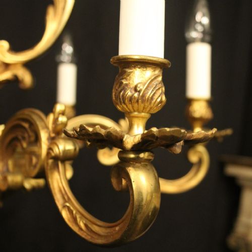 FRENCH GILDED BRONZE 6 LIGHT ANTIQUE CHANDELIER - ADDITIONAL PHOTO 3