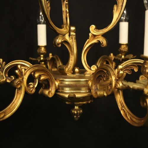 FRENCH GILDED BRONZE 6 LIGHT ANTIQUE CHANDELIER - ADDITIONAL PHOTO 4