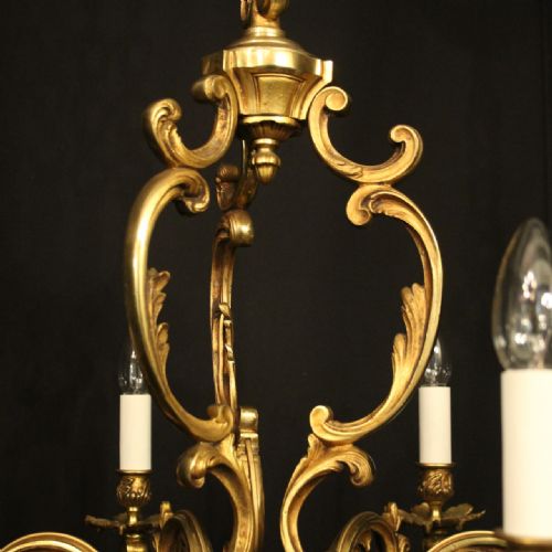 FRENCH GILDED BRONZE 6 LIGHT ANTIQUE CHANDELIER - ADDITIONAL PHOTO 6