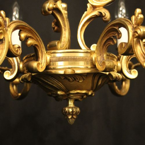 FRENCH GILDED BRONZE 6 LIGHT ANTIQUE CHANDELIER - ADDITIONAL PHOTO 7