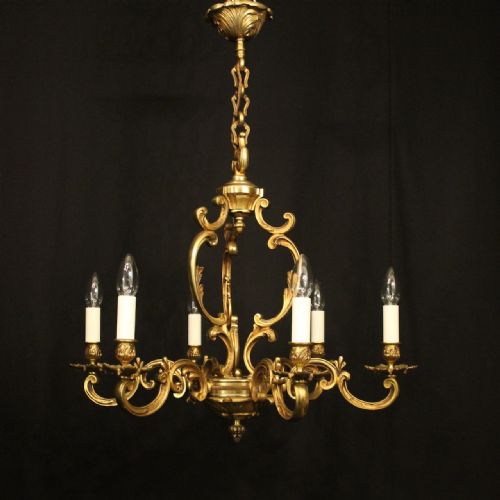FRENCH GILDED BRONZE 6 LIGHT ANTIQUE CHANDELIER - ADDITIONAL PHOTO 8
