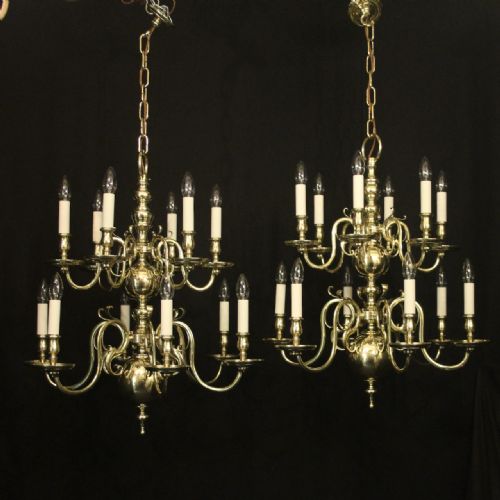 english pair of brass 12 light antique chandeliers - CATEGORY: ANTIQUE LIGHTING - DATED 1920