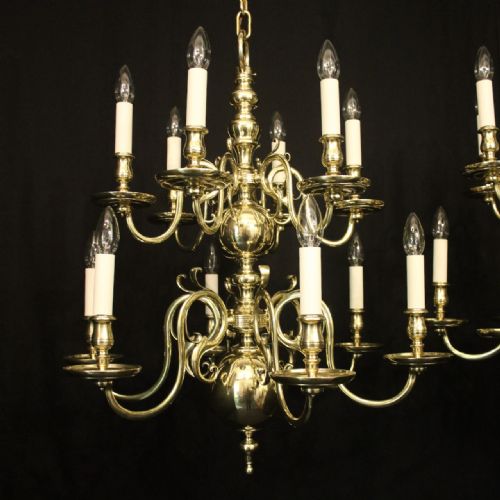 ENGLISH PAIR OF BRASS 12 LIGHT ANTIQUE CHANDELIERS - ADDITIONAL PHOTO 1
