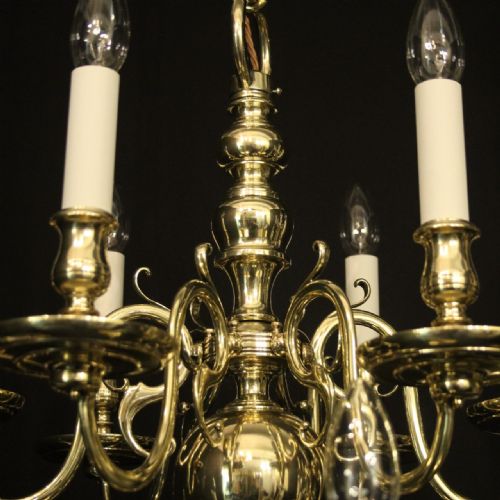 ENGLISH PAIR OF BRASS 12 LIGHT ANTIQUE CHANDELIERS - ADDITIONAL PHOTO 3