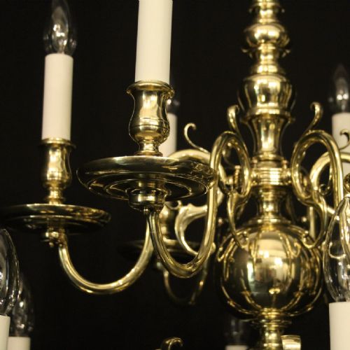 ENGLISH PAIR OF BRASS 12 LIGHT ANTIQUE CHANDELIERS - ADDITIONAL PHOTO 5