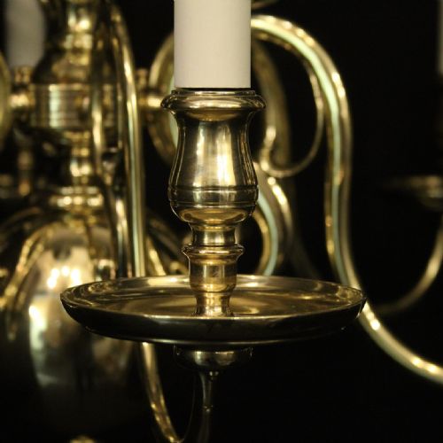 ENGLISH PAIR OF BRASS 12 LIGHT ANTIQUE CHANDELIERS - ADDITIONAL PHOTO 6