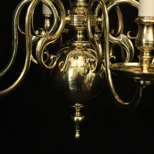 ENGLISH PAIR OF BRASS 12 LIGHT ANTIQUE CHANDELIERS - ADDITIONAL PHOTO 7