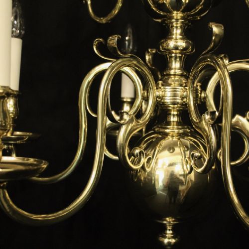 ENGLISH PAIR OF BRASS 12 LIGHT ANTIQUE CHANDELIERS - ADDITIONAL PHOTO 8