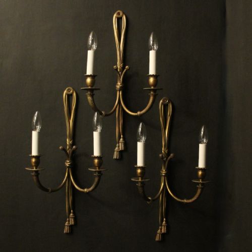 french set of 3 bronze twin arm wall lights - CATEGORY: ANTIQUE LIGHTING - DATED 1920