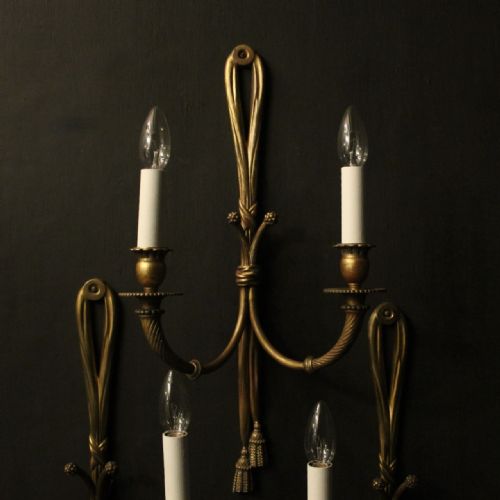 FRENCH SET OF 3 BRONZE TWIN ARM WALL LIGHTS - ADDITIONAL PHOTO 1