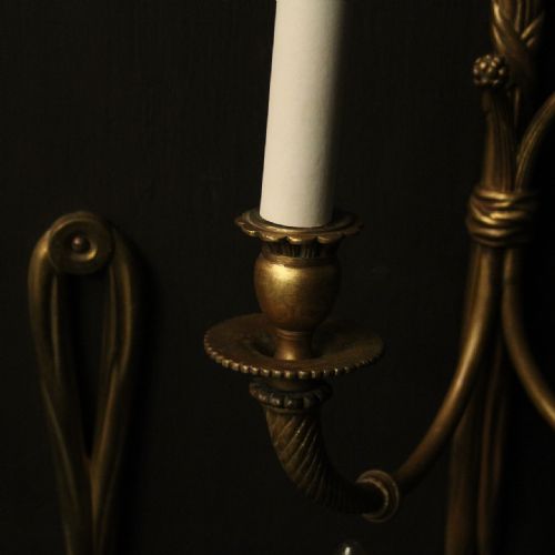 FRENCH SET OF 3 BRONZE TWIN ARM WALL LIGHTS - ADDITIONAL PHOTO 2