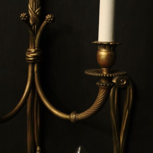 FRENCH SET OF 3 BRONZE TWIN ARM WALL LIGHTS - ADDITIONAL PHOTO 5