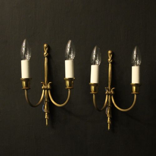 french small pair of gilded twin arm antique wall lights - CATEGORY: ANTIQUE LIGHTING - DATED 1930