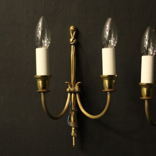 FRENCH SMALL PAIR OF GILDED TWIN ARM ANTIQUE WALL LIGHTS - ADDITIONAL PHOTO 1