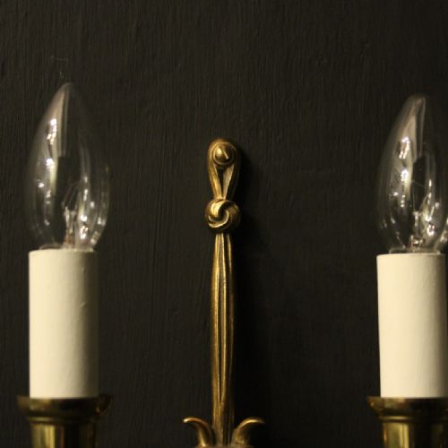 FRENCH SMALL PAIR OF GILDED TWIN ARM ANTIQUE WALL LIGHTS - ADDITIONAL PHOTO 2