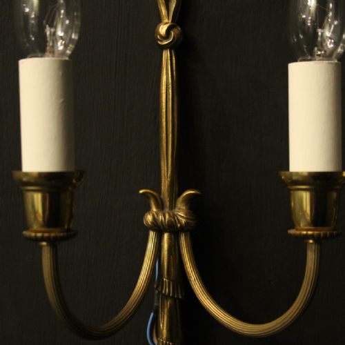 FRENCH SMALL PAIR OF GILDED TWIN ARM ANTIQUE WALL LIGHTS - ADDITIONAL PHOTO 3
