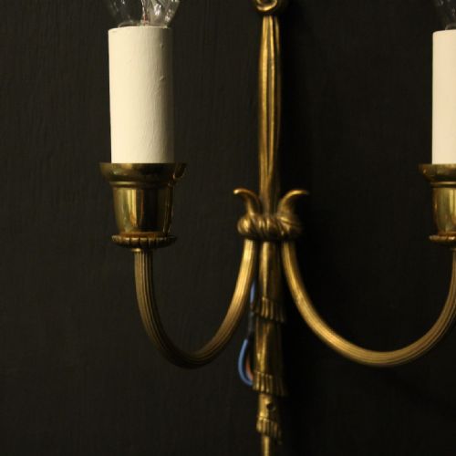FRENCH SMALL PAIR OF GILDED TWIN ARM ANTIQUE WALL LIGHTS - ADDITIONAL PHOTO 4