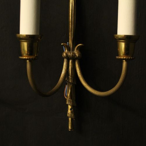 FRENCH SMALL PAIR OF GILDED TWIN ARM ANTIQUE WALL LIGHTS - ADDITIONAL PHOTO 5