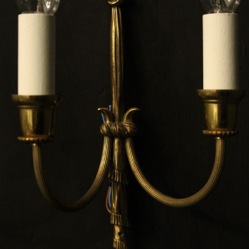 FRENCH SMALL PAIR OF GILDED TWIN ARM ANTIQUE WALL LIGHTS - ADDITIONAL PHOTO 7