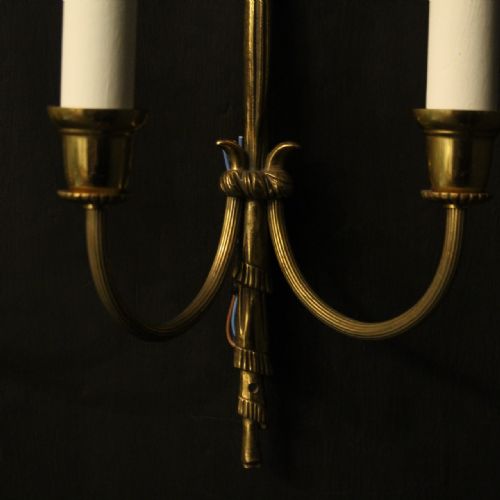 FRENCH SMALL PAIR OF GILDED TWIN ARM ANTIQUE WALL LIGHTS - ADDITIONAL PHOTO 8