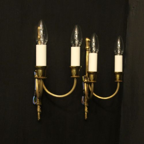 FRENCH SMALL PAIR OF GILDED TWIN ARM ANTIQUE WALL LIGHTS - ADDITIONAL PHOTO 9