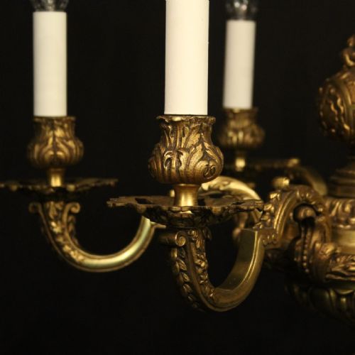 FRENCH GILDED BRONZE 6 LIGHT ANTIQUE CHANDELIER - ADDITIONAL PHOTO 1