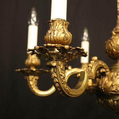 FRENCH GILDED BRONZE 6 LIGHT ANTIQUE CHANDELIER - ADDITIONAL PHOTO 2