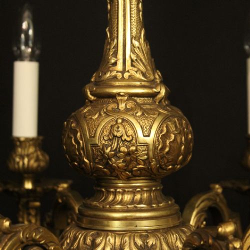 FRENCH GILDED BRONZE 6 LIGHT ANTIQUE CHANDELIER - ADDITIONAL PHOTO 3