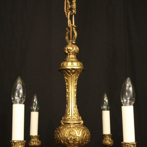 FRENCH GILDED BRONZE 6 LIGHT ANTIQUE CHANDELIER - ADDITIONAL PHOTO 4
