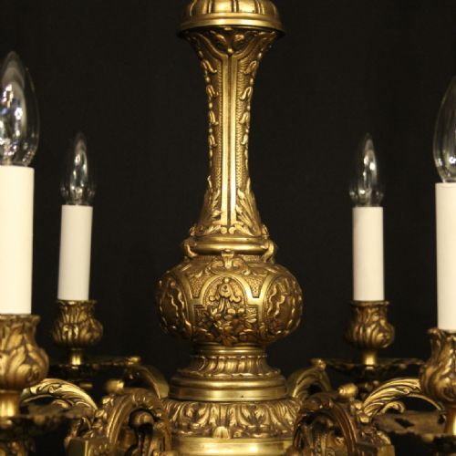 FRENCH GILDED BRONZE 6 LIGHT ANTIQUE CHANDELIER - ADDITIONAL PHOTO 5