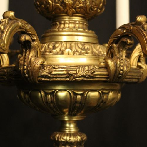 FRENCH GILDED BRONZE 6 LIGHT ANTIQUE CHANDELIER - ADDITIONAL PHOTO 6