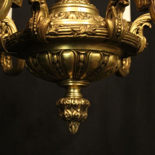 FRENCH GILDED BRONZE 6 LIGHT ANTIQUE CHANDELIER - ADDITIONAL PHOTO 7