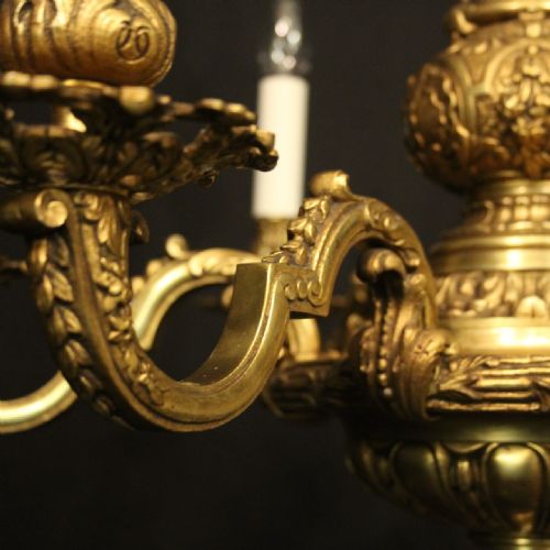 FRENCH GILDED BRONZE 6 LIGHT ANTIQUE CHANDELIER - ADDITIONAL PHOTO 8