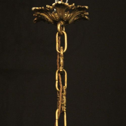FRENCH GILDED BRONZE 6 LIGHT ANTIQUE CHANDELIER - ADDITIONAL PHOTO 9